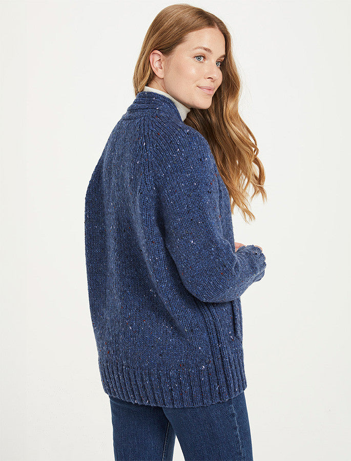 Ladies V-Neck Donegal Wool Cardigan - Denim 