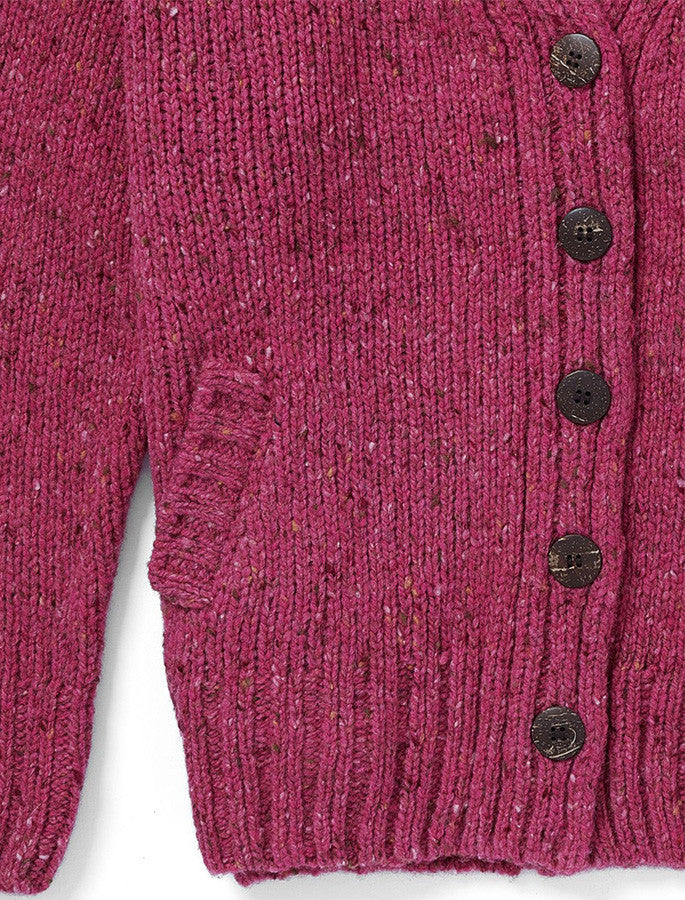 Ladies V-Neck Donegal Wool Cardigan - Pink Hunter 