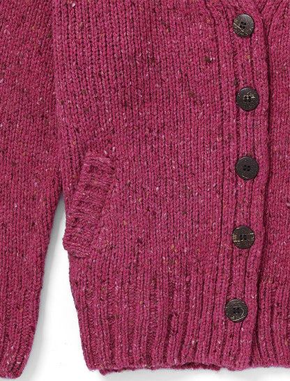 Ladies V-Neck Donegal Wool Cardigan - Pink Hunter 