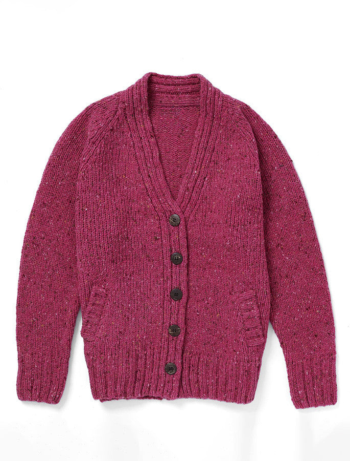 Ladies V-Neck Donegal Wool Cardigan - Pink Hunter 