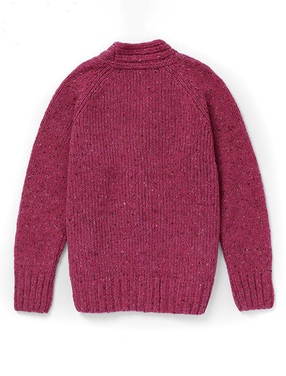 Ladies V-Neck Donegal Wool Cardigan - Pink Hunter 