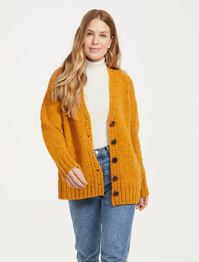 Ladies V-Neck Donegal Wool Cardigan - Starfish 