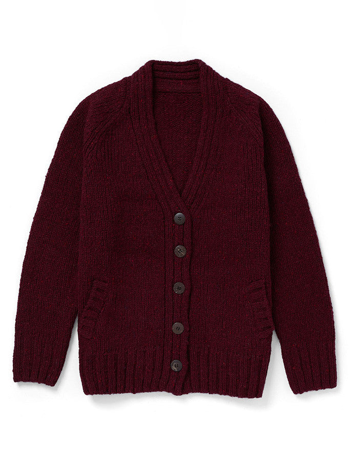 Ladies V-Neck Donegal Wool Cardigan - Winter Berry 