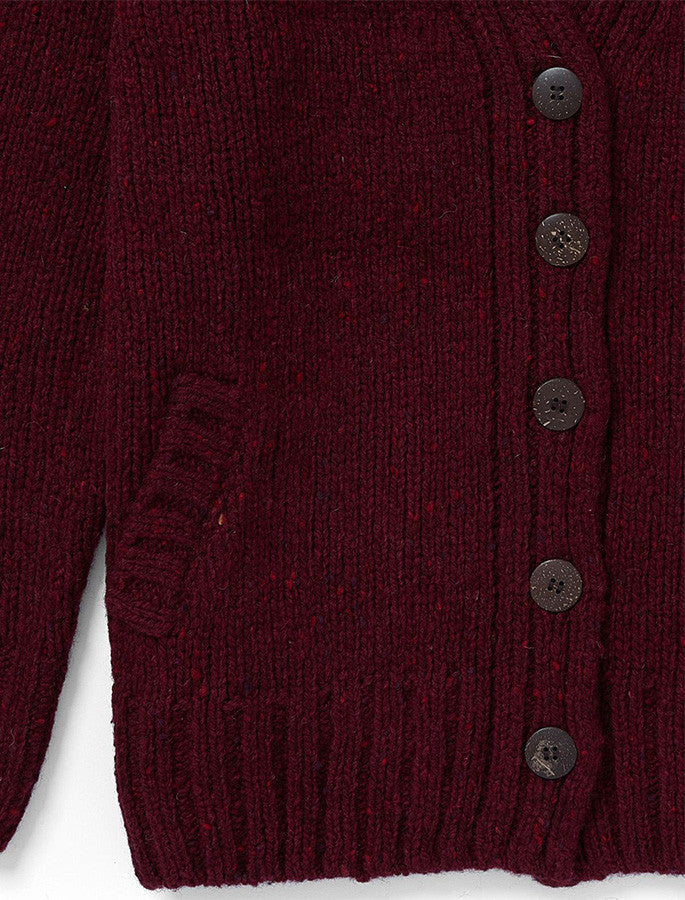 Ladies V-Neck Donegal Wool Cardigan - Winter Berry 