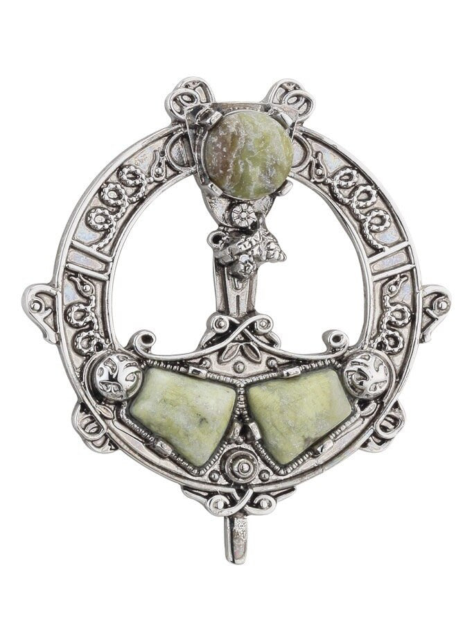 Rhodium Plated Celtic Marble Tara Brooch 
