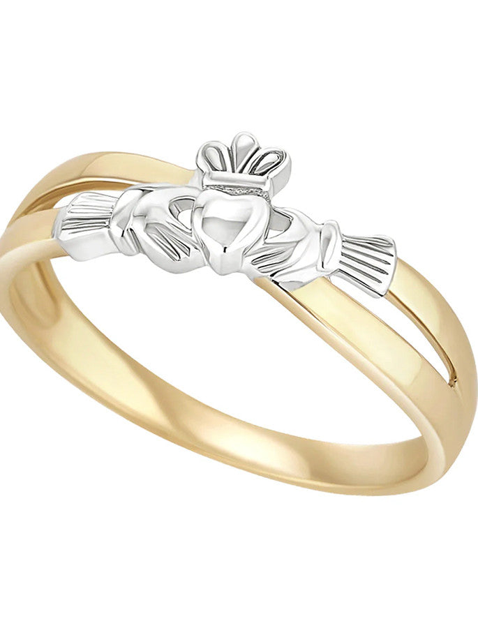 9k Gold Claddagh Crossover Ring
