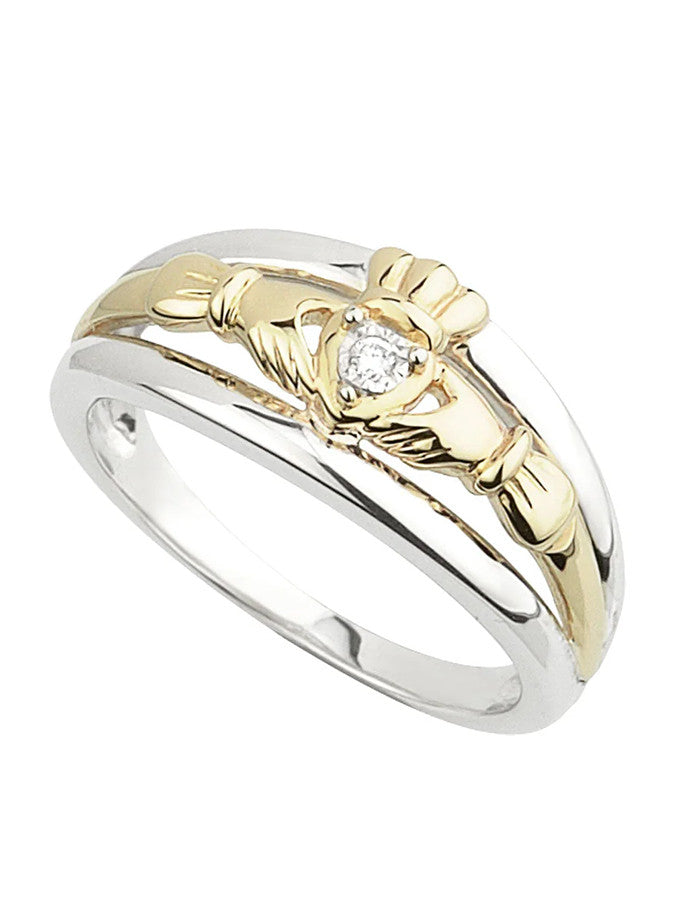 Gold &amp; Silver Diamond Claddagh Ring