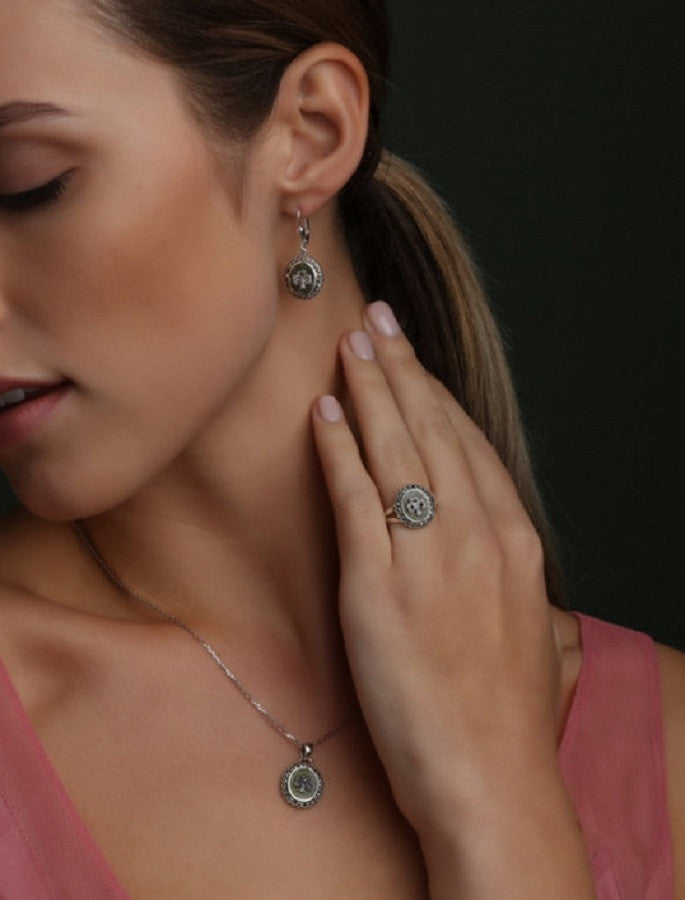 Marcasite Shamrock Connemara Marble Ring