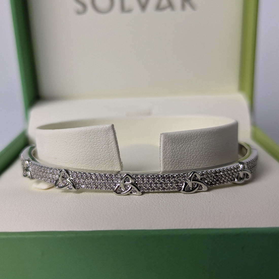 Rhodium Crystal Trinity Knot Bangle