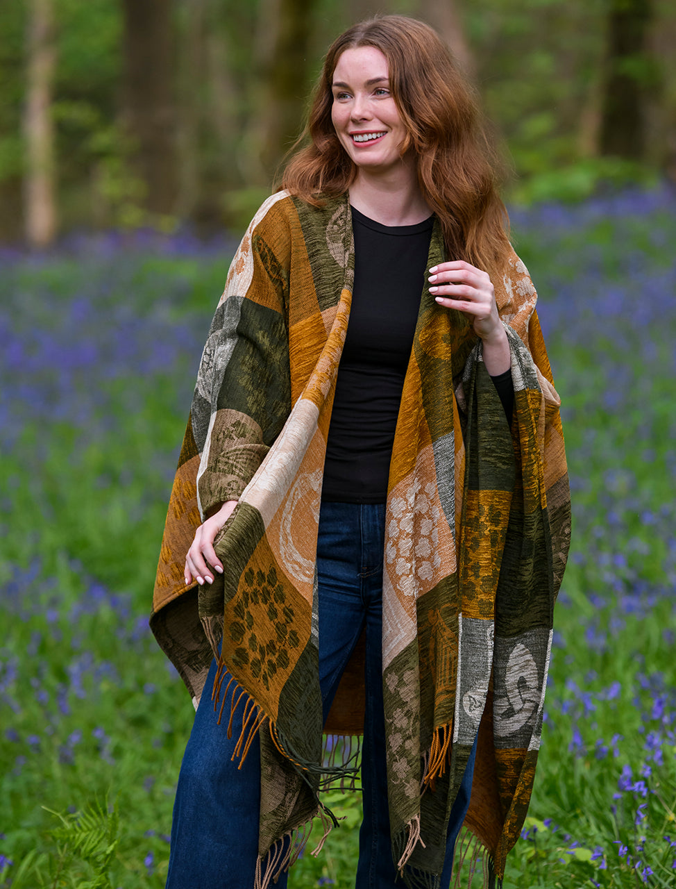 Celtic Dara Knot Ruana Wrap - Gold | Weavers of Ireland