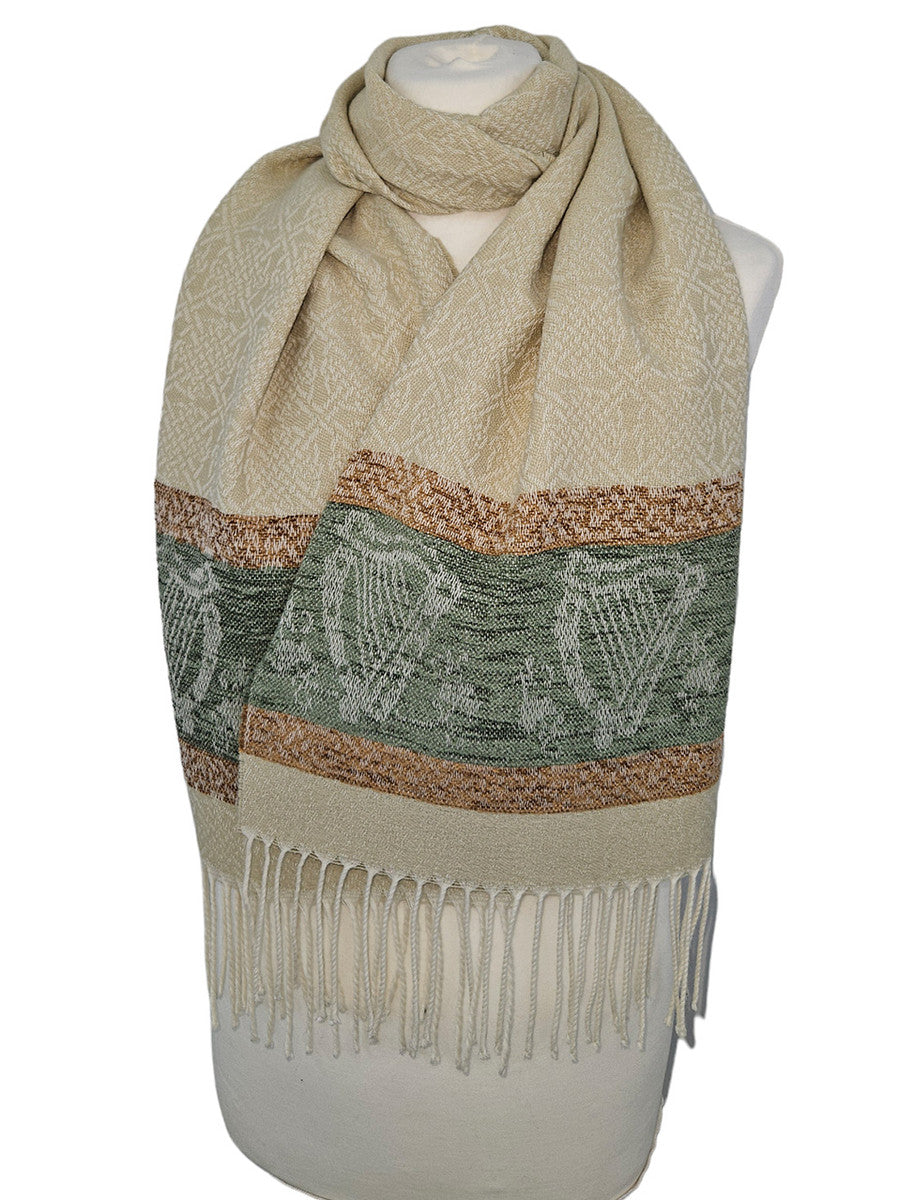 Celtic Border Pattern Scarf - Cream 