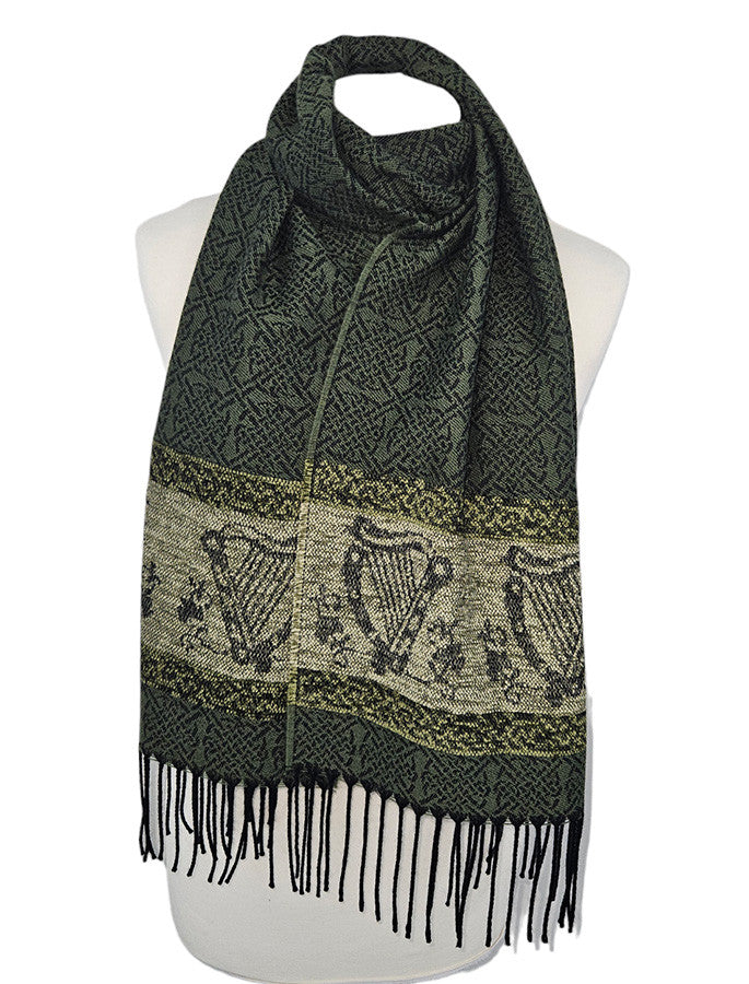 Celtic Border Pattern Scarf - Olive 