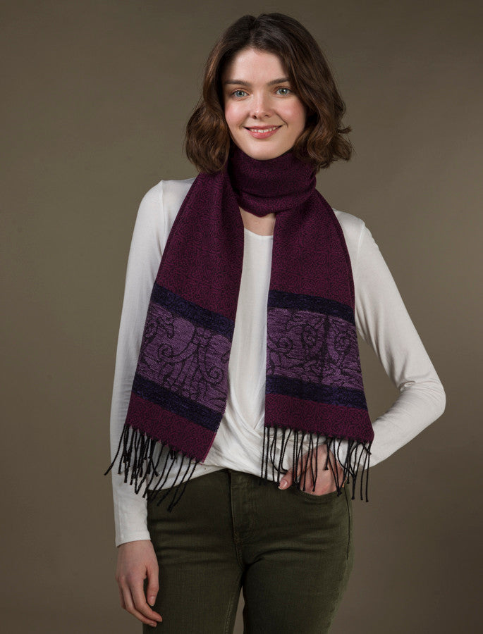 Celtic Birds Pattern Scarf - Berry 