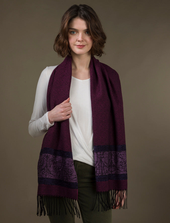 Celtic Birds Pattern Scarf - Berry 