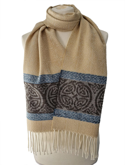 Celtic Border Pattern Scarf - Oatmeal 
