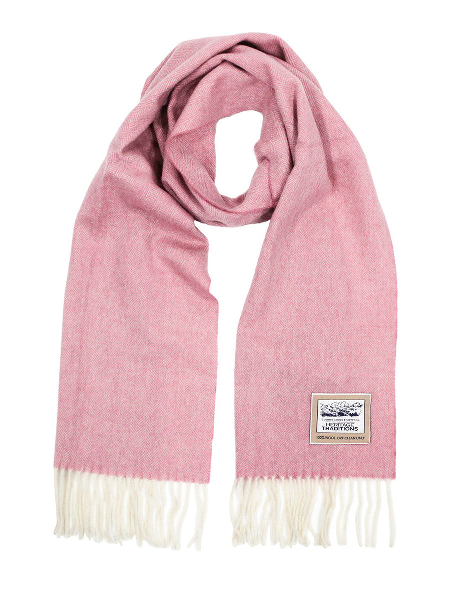 Pure Wool Herringbone Scarf - Heritage Rose 