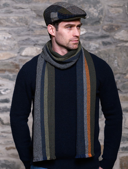 Soft Donegal Wool Scarf - Green &amp; Grey