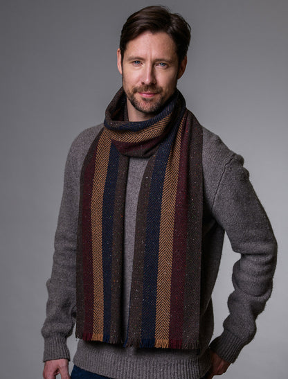 Soft Donegal Wool Scarf - Beige Wine &amp; Navy