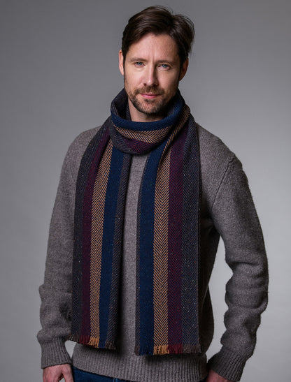 Soft Donegal Wool Scarf - Navy Beige &amp; Wine
