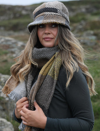 Wool Donegal Scarf - Mustard Grey 