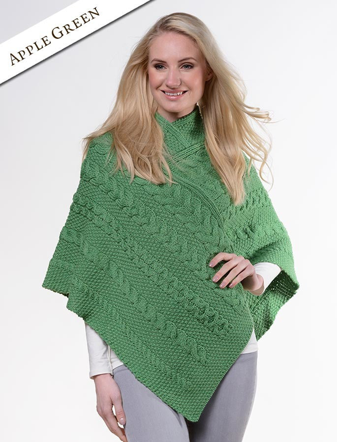 Aran Cable Poncho -Apple Green 