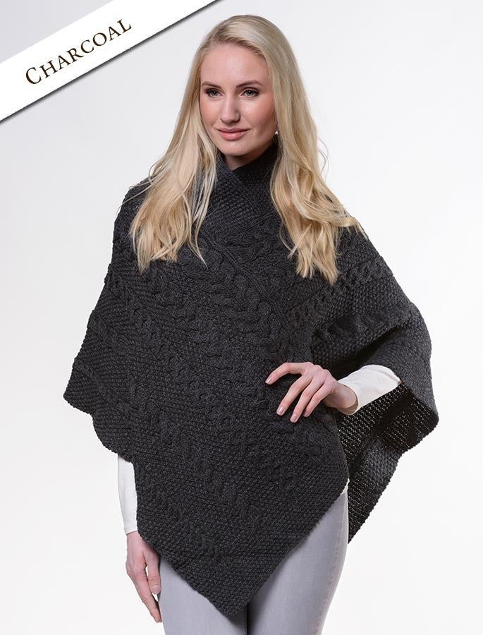 Aran Cable Poncho -Charcoal 