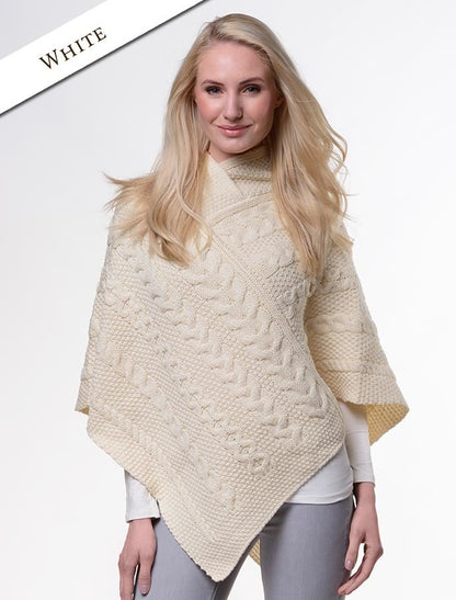Aran Cable Poncho - White 
