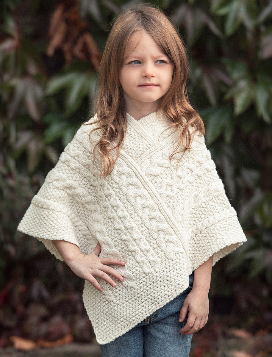 Kids Cable Knit Aran Poncho - Natural 