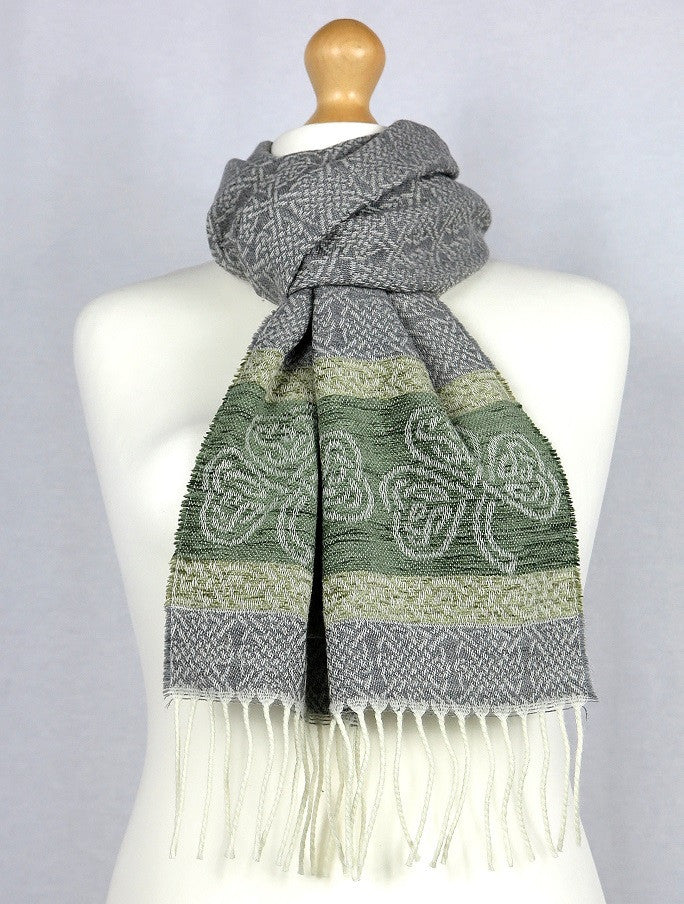 Celtic Border Pattern Scarf - Shamrock Grey 