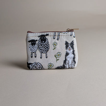 Sheep &amp; Collie Tapestry Zip Coin Purse