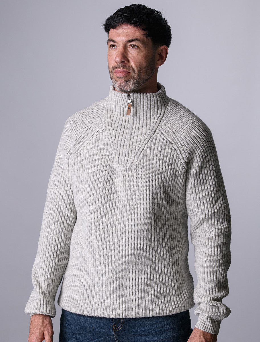 Killybegs Half-Zip Wool Sweater - Winter White 