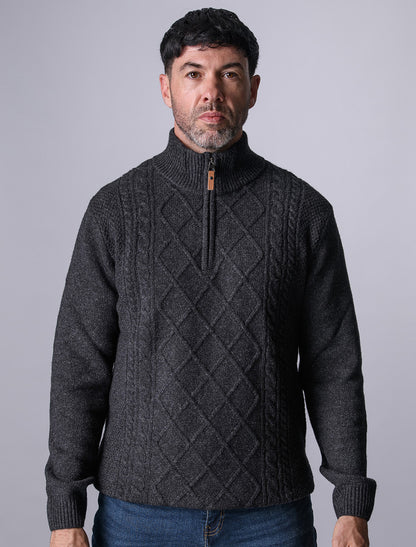 Kinsale Half-Zip Wool Sweater - Charcoal Marl 