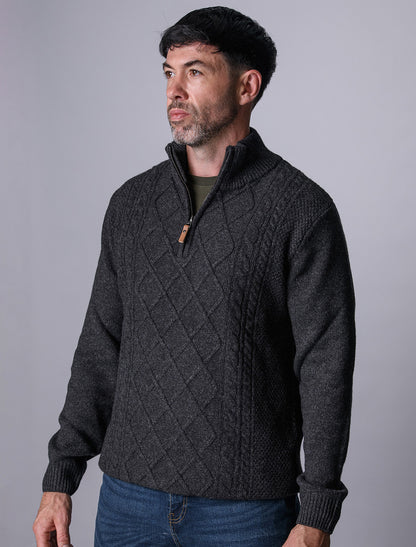 Kinsale Half-Zip Wool Sweater - Charcoal Marl 