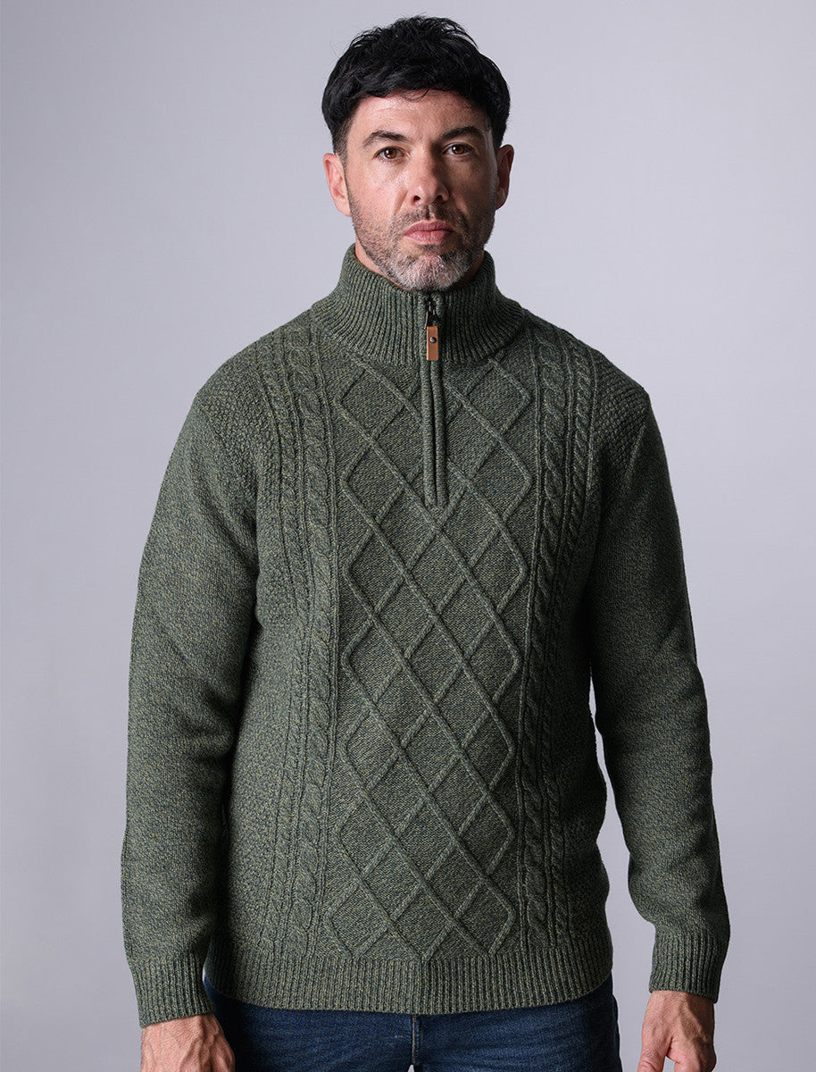 Kinsale Half-Zip Wool Sweater - Pesto Marl 