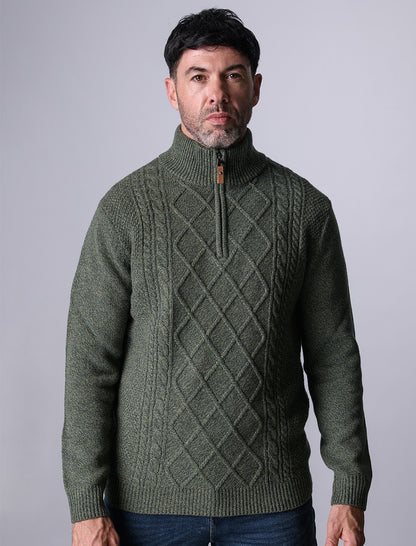 Kinsale Half-Zip Wool Sweater - Pesto Marl 