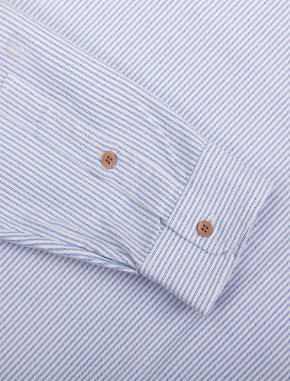 Heavyweight Grandfather Shirt - Blue Pin Stripe