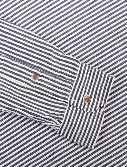 Grandfather Shirt - Navy Stripe 