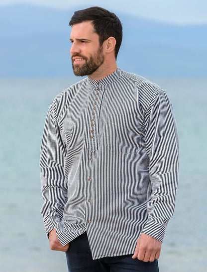 Grandfather Shirt - Navy Stripe 