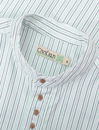 Grandfather Shirt - Blue &amp; Green Pin Stripe