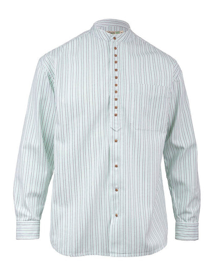 Grandfather Shirt - Blue &amp; Green Pin Stripe