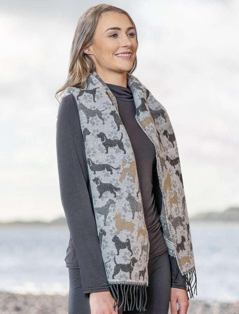 Super Soft Fringed Scarf - Dog Motif