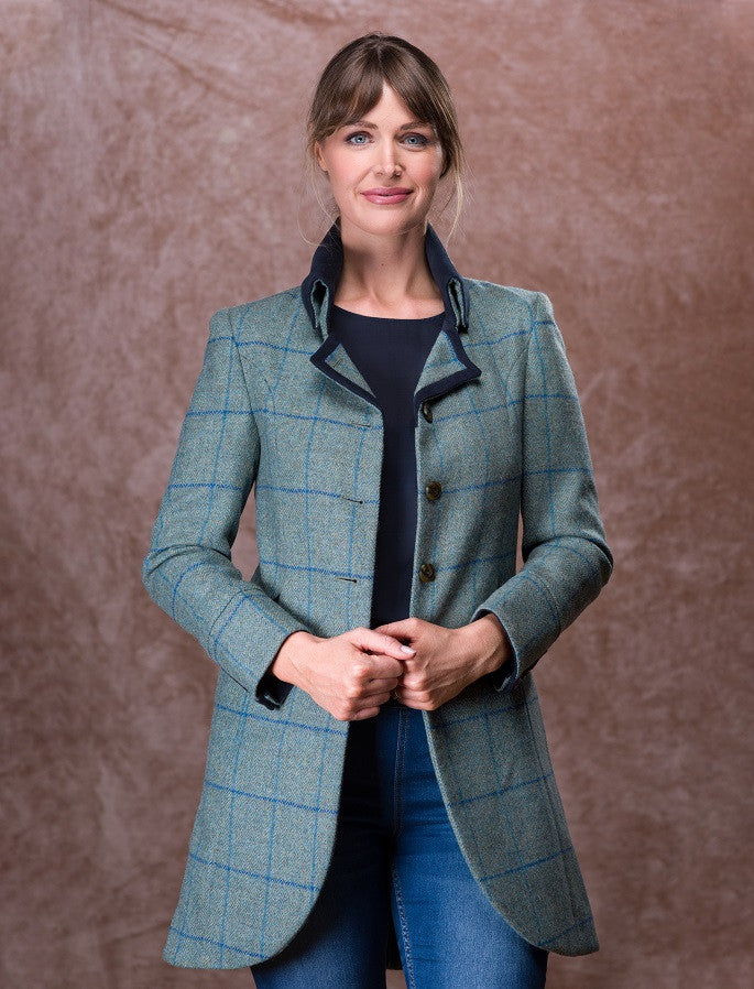 Sinead Tweed Coat - Light Teal Check 