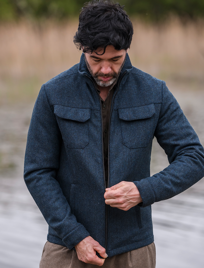 Skellig Wool Tweed Walking Jacket - Navy 