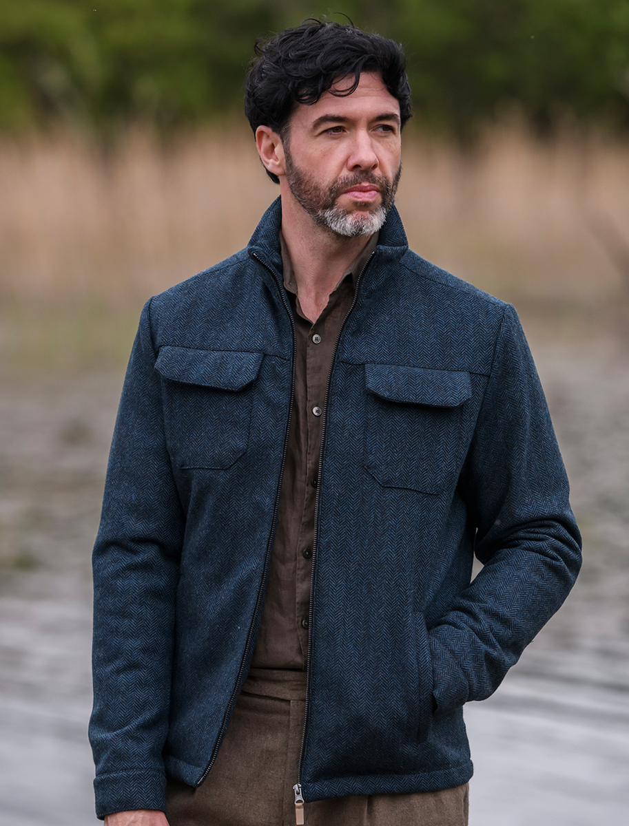 Skellig Wool Tweed Walking Jacket - Navy 