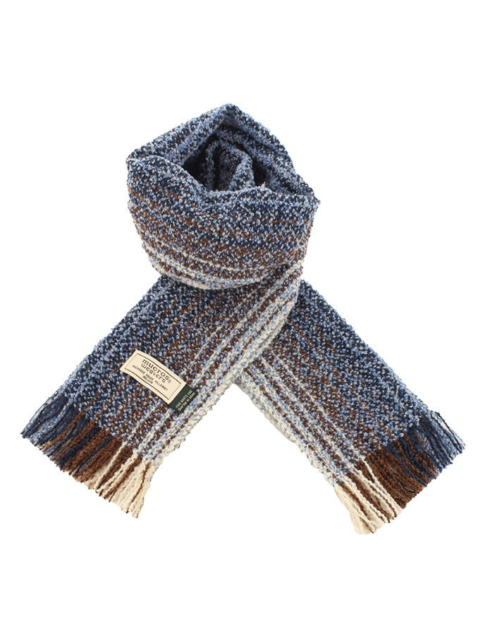 Wool Cashmere Skellig Scarf - Cream &amp; Blue