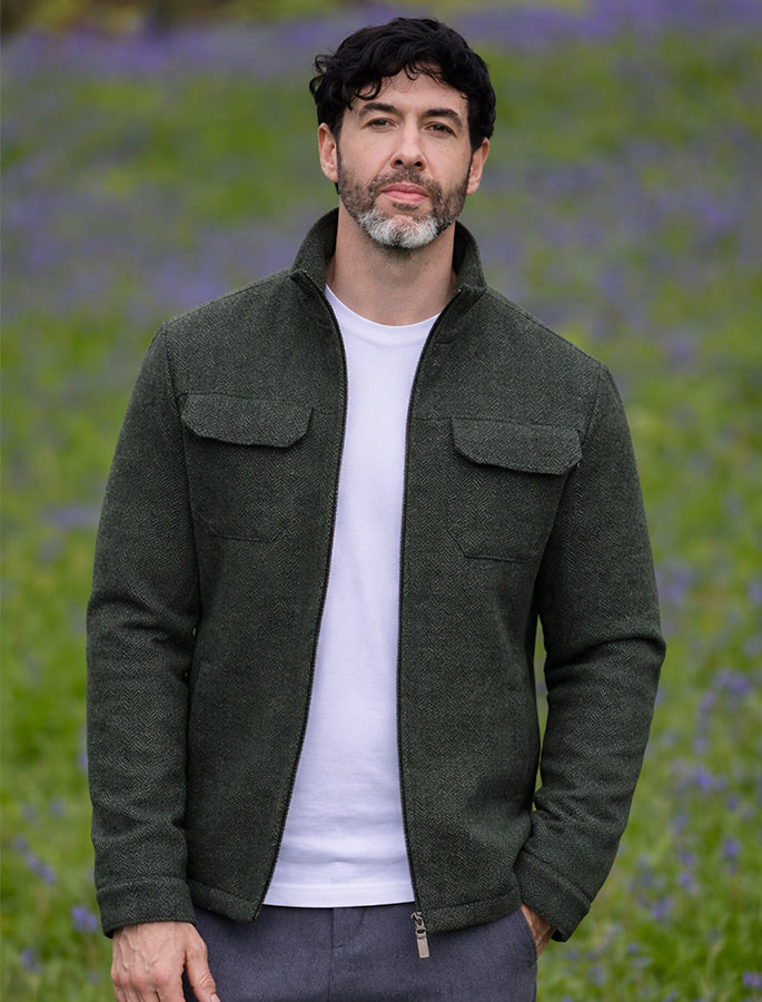 Skellig Wool Tweed Walking Jacket - Olive 
