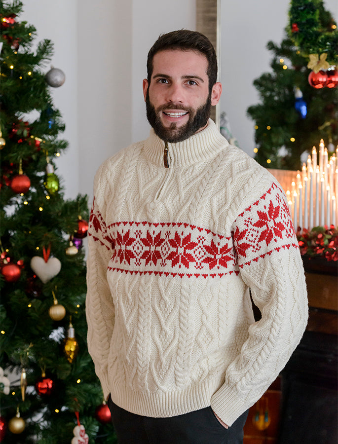 Snowflake Zip-Neck Fairisle Sweater - 
