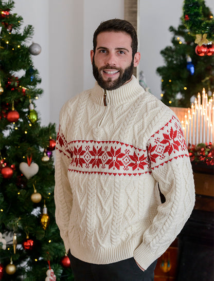 Snowflake Zip-Neck Fairisle Sweater - 