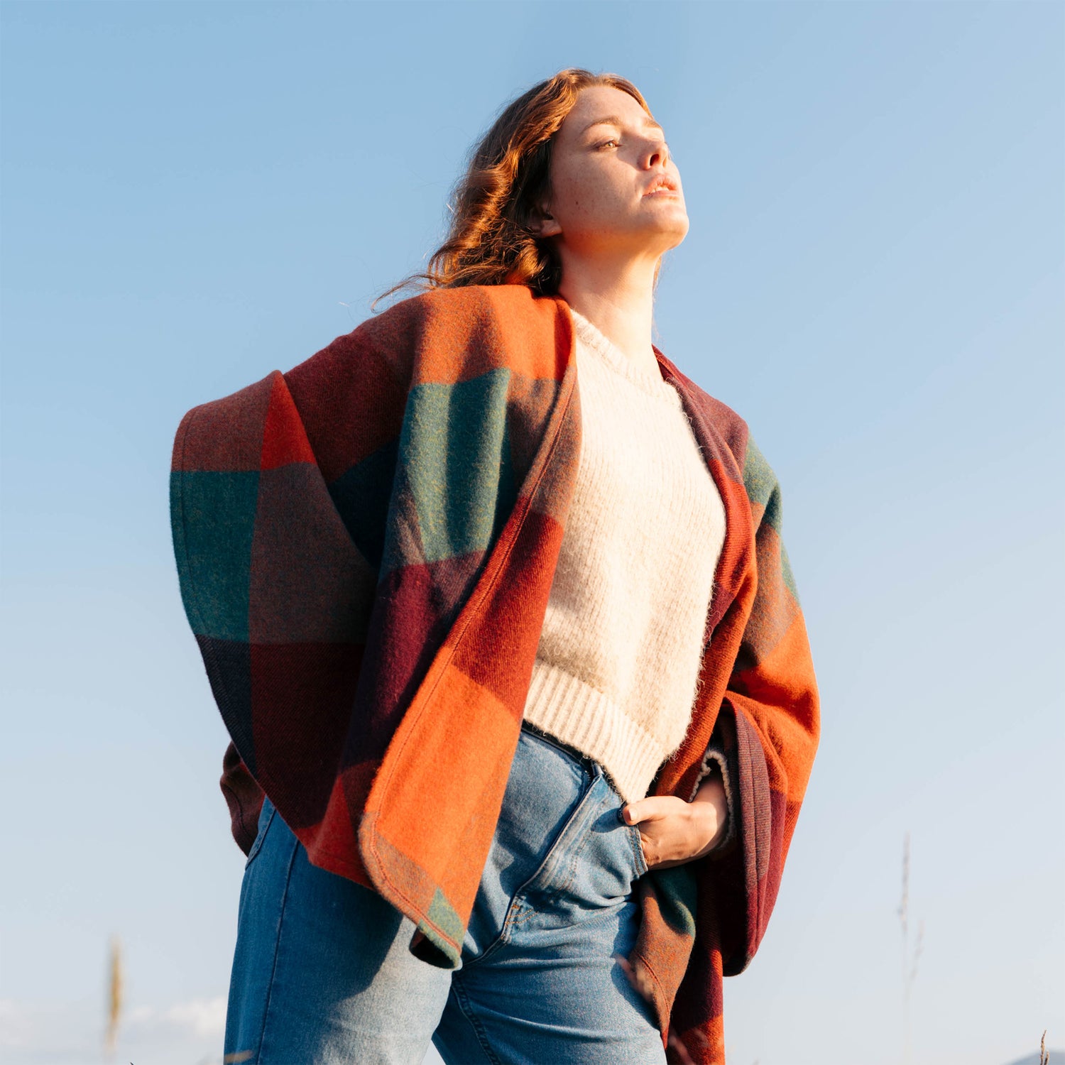 Sue Cape - Orange , Teal &amp; Brown