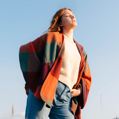 Sue Cape - Orange , Teal &amp; Brown